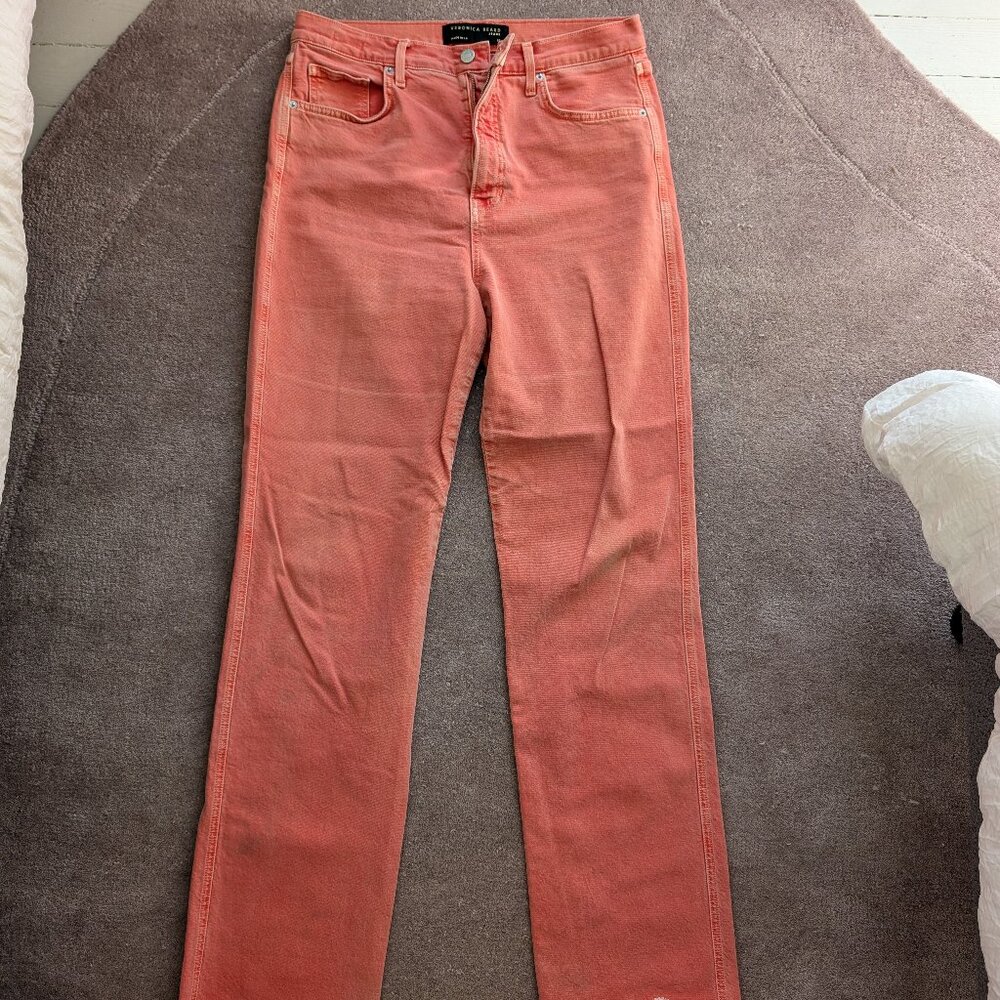 VERONICA BEARD DYLAN HIGH RISE STRAIGHT LEG SILHOUETTE JEANS IN WATERMELON 32